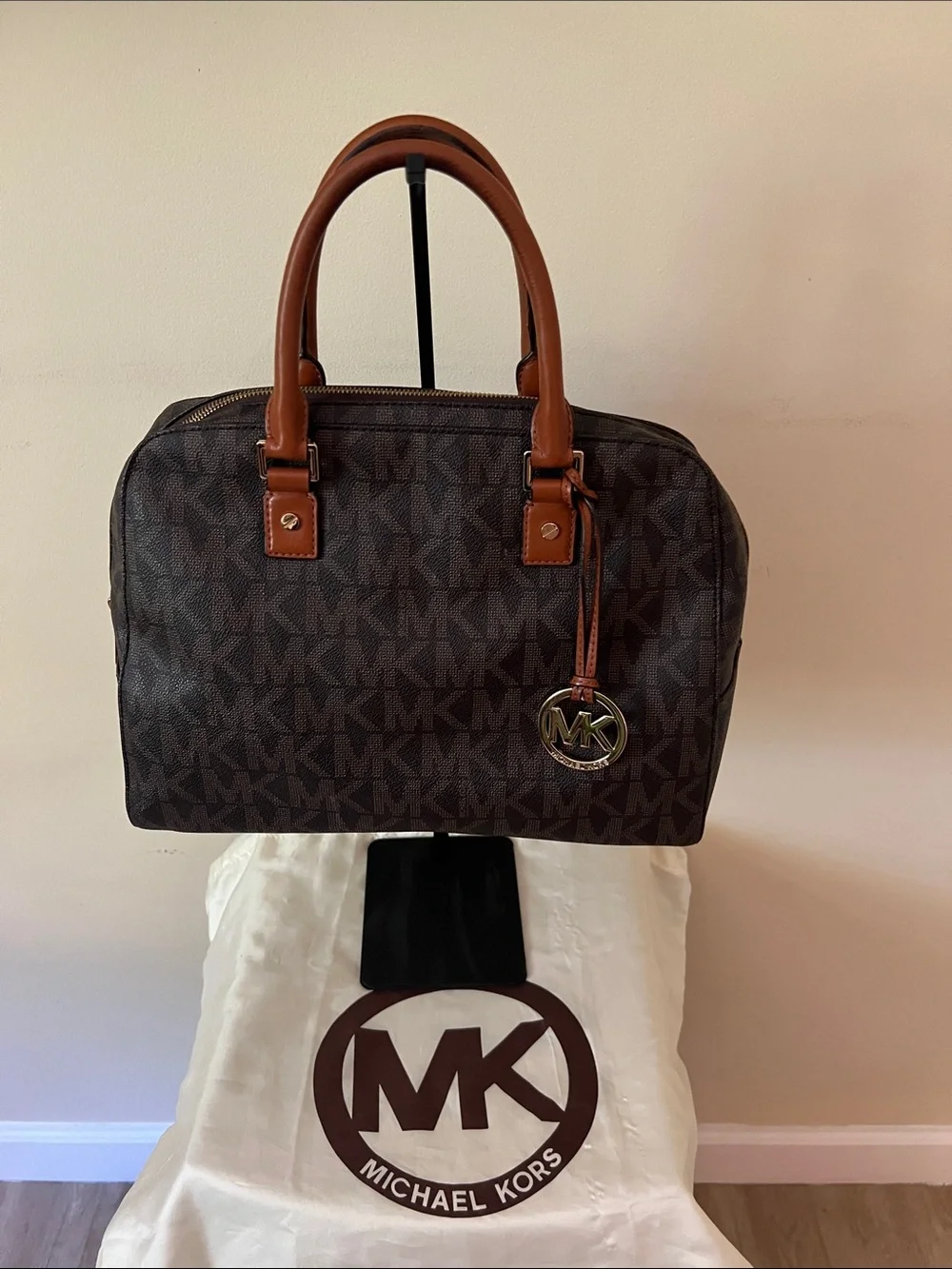 Michael Kors Brown/Caramel Logo Dome Satchel